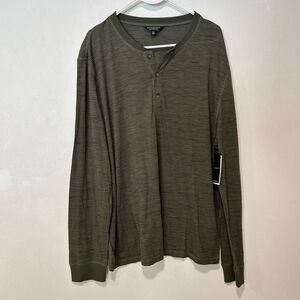 Liverpool Los Angeles Olive Striped Henley Long Sleeve Shirt XL